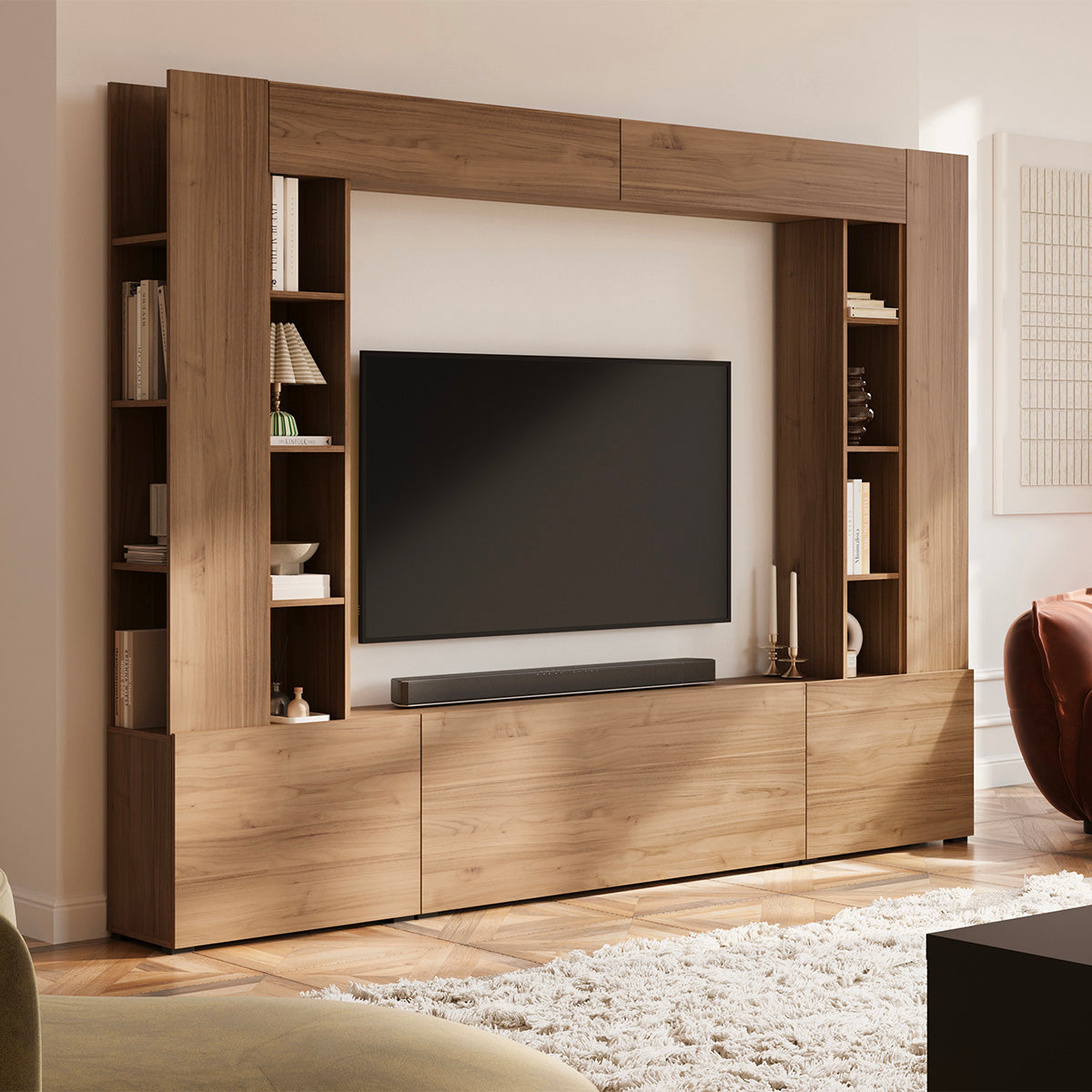 Meuble TV 5 portes 16 niches 260 cm Nala Bois - vue 2