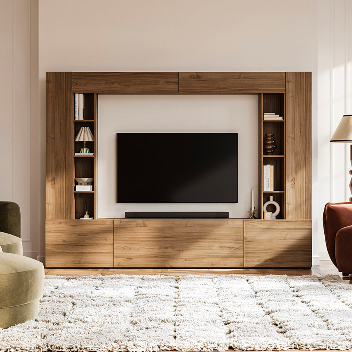 Meuble TV 5 portes 16 niches 260 cm Nala Bois - vue 3