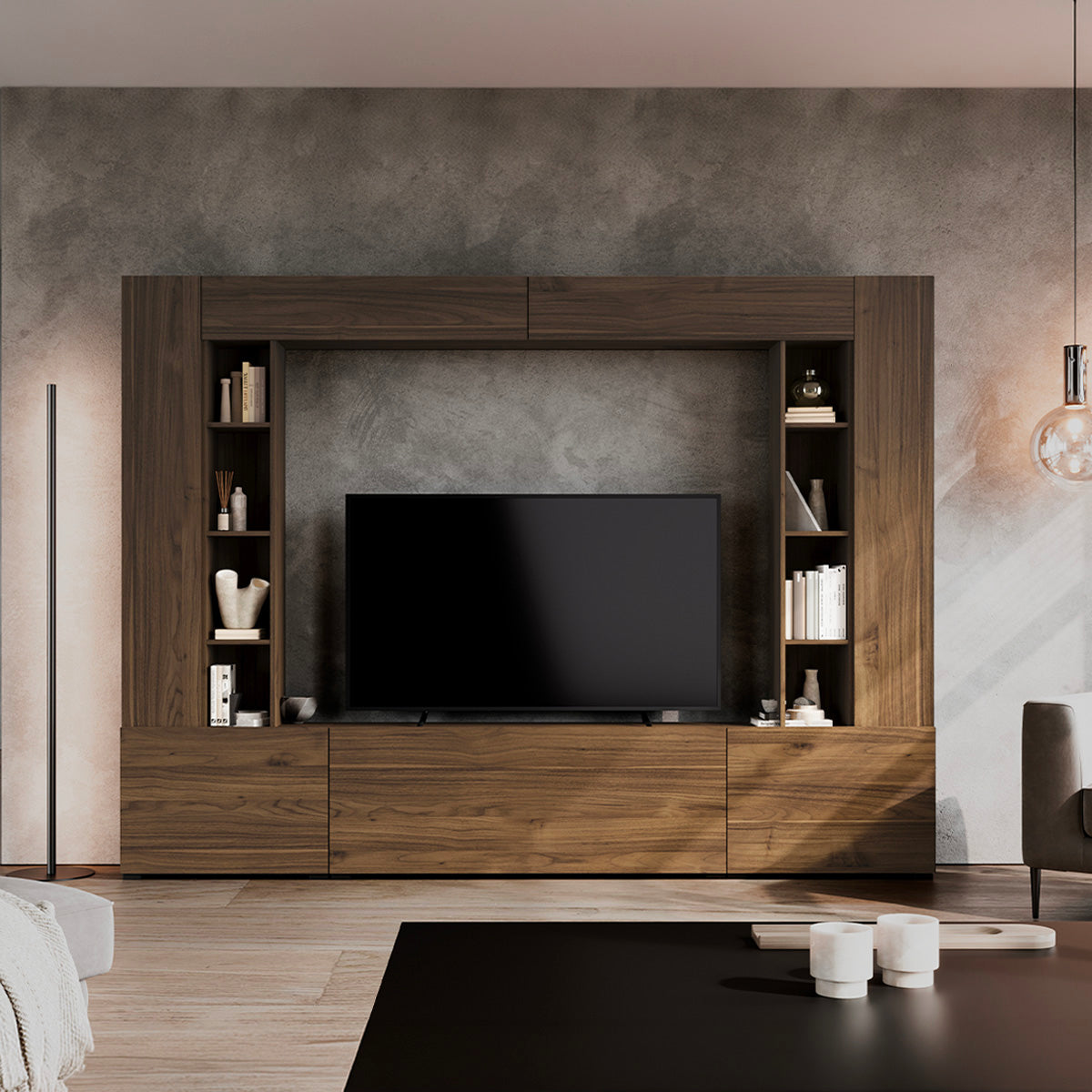 Meuble TV 5 portes 16 niches 260 cm Nala Bois - vue 6