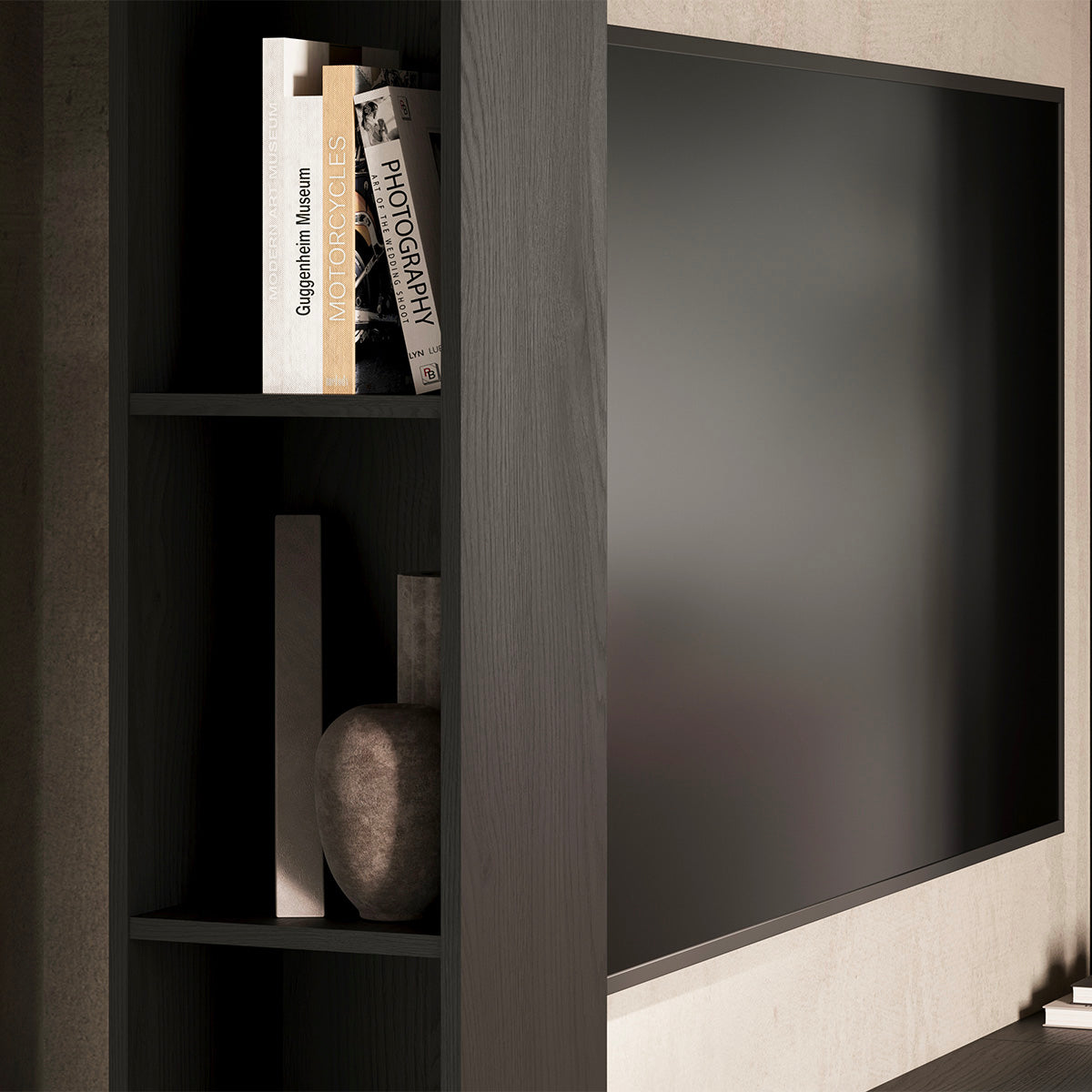 Meuble TV 5 portes 8 niches 260 cm Nala Bois noir - vue 6