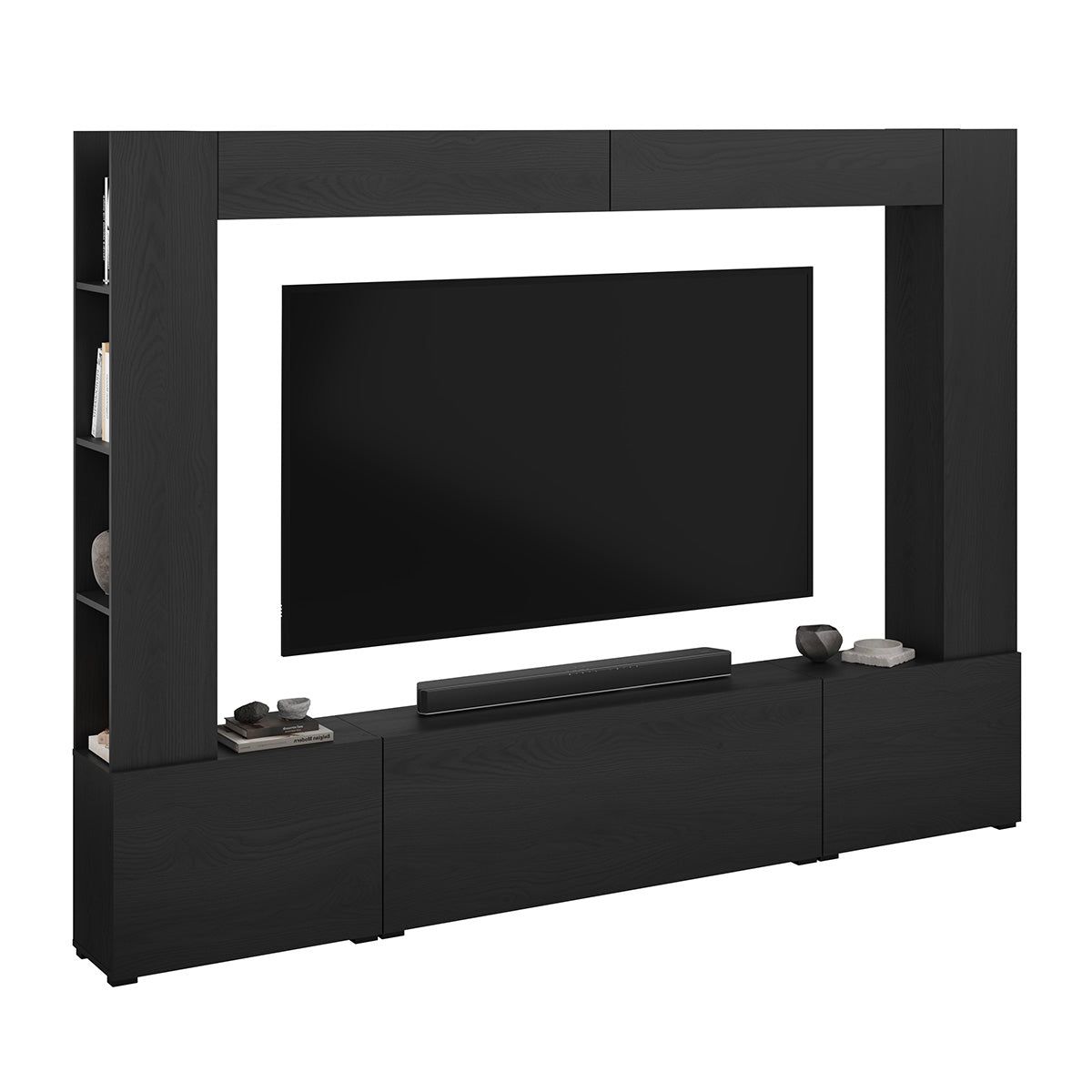 Meuble TV 5 portes 8 niches 260 cm Nala Bois noir