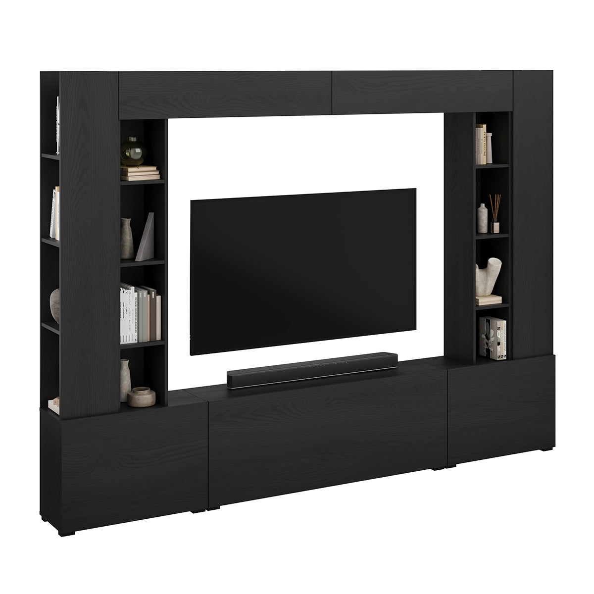 Meuble TV 5 portes 16 niches 260 cm Nala Bois noir