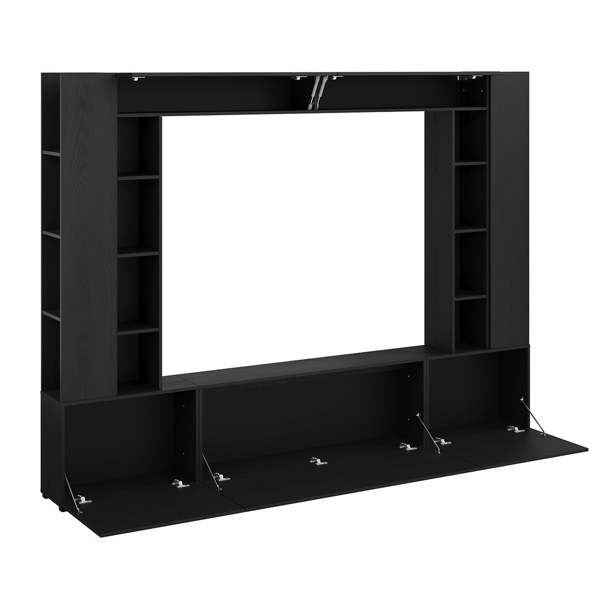 Meuble TV 5 portes 16 niches 260 cm Nala Bois noir - vue 5