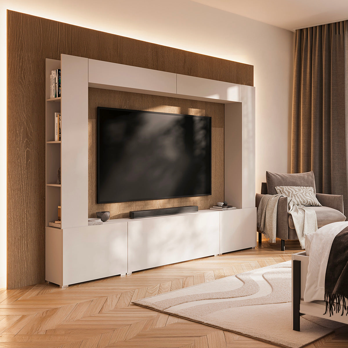 Meuble TV 5 portes 8 niches 260 cm Nala Cachemire - vue 2