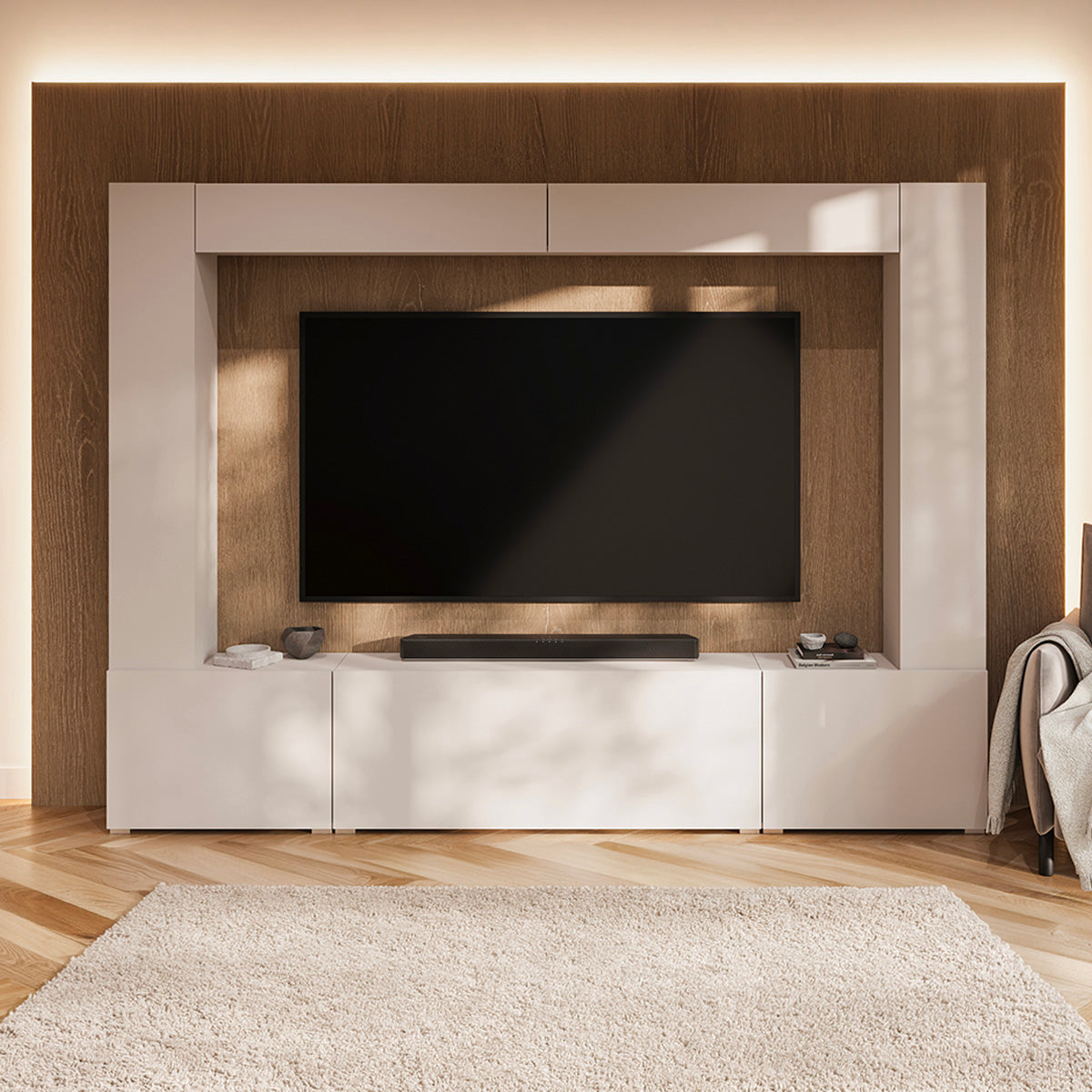 Meuble TV 5 portes 8 niches 260 cm Nala Cachemire - vue 3