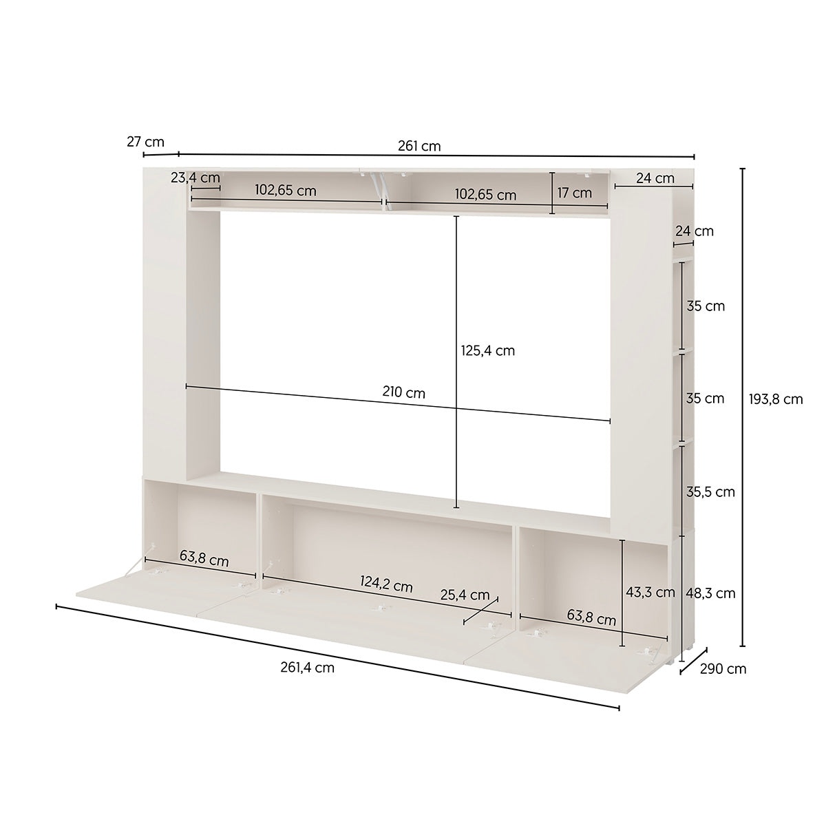 Meuble TV 5 portes 8 niches 260 cm Nala Cachemire - vue 8