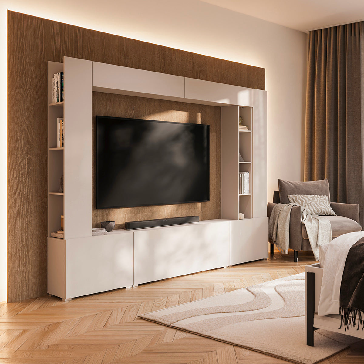 Meuble TV 5 portes 12 niches 260 cm Nala Cachemire - vue 2