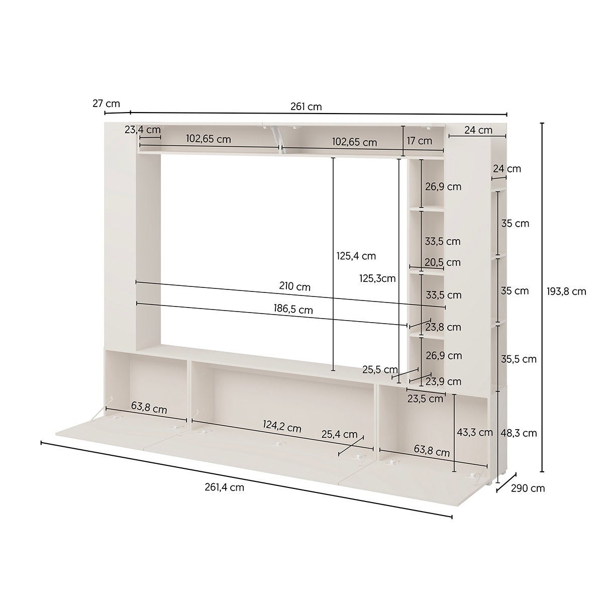 Meuble TV 5 portes 12 niches 260 cm Nala Cachemire - vue 8