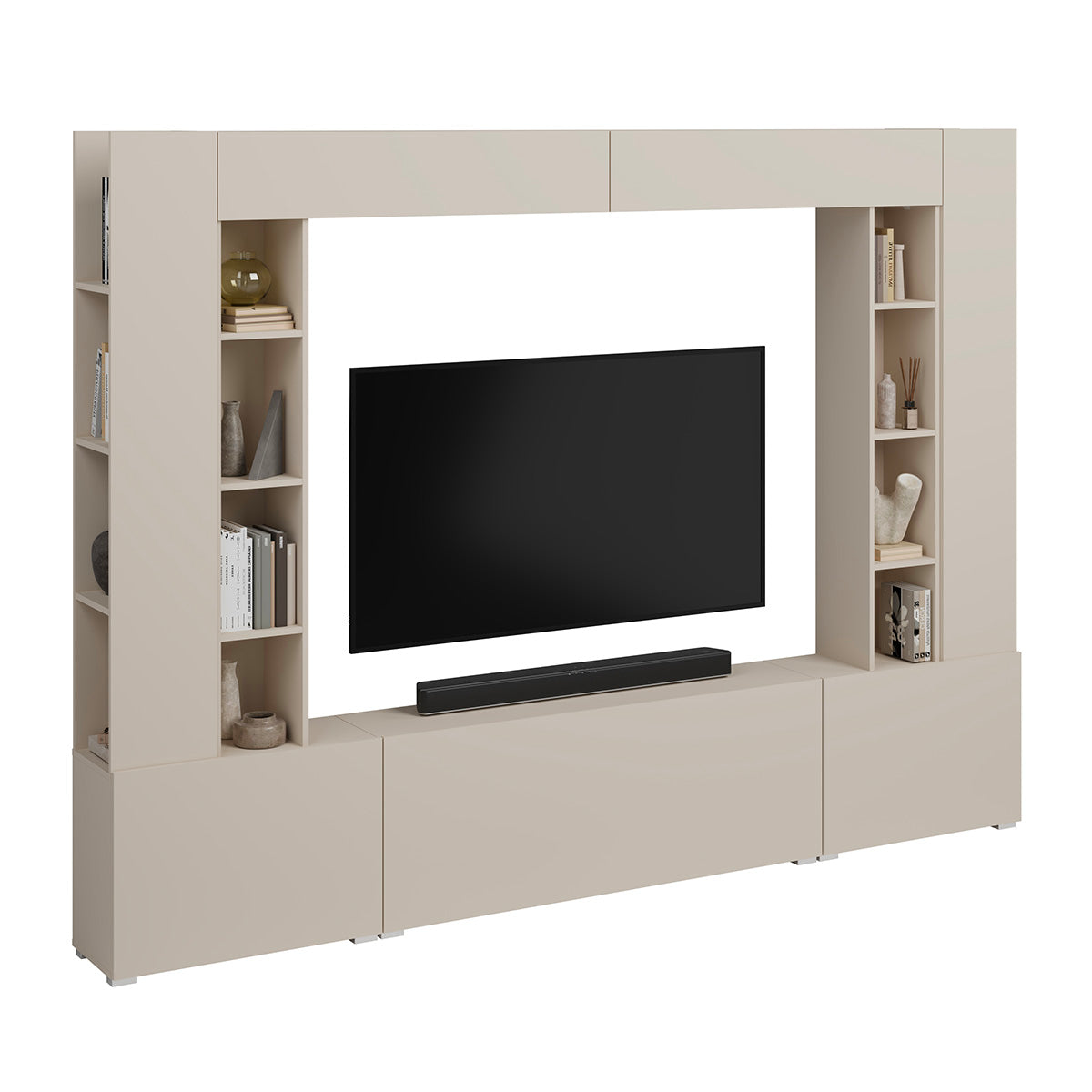 Meuble TV 5 portes 16 niches 260 cm Nala Cachemire