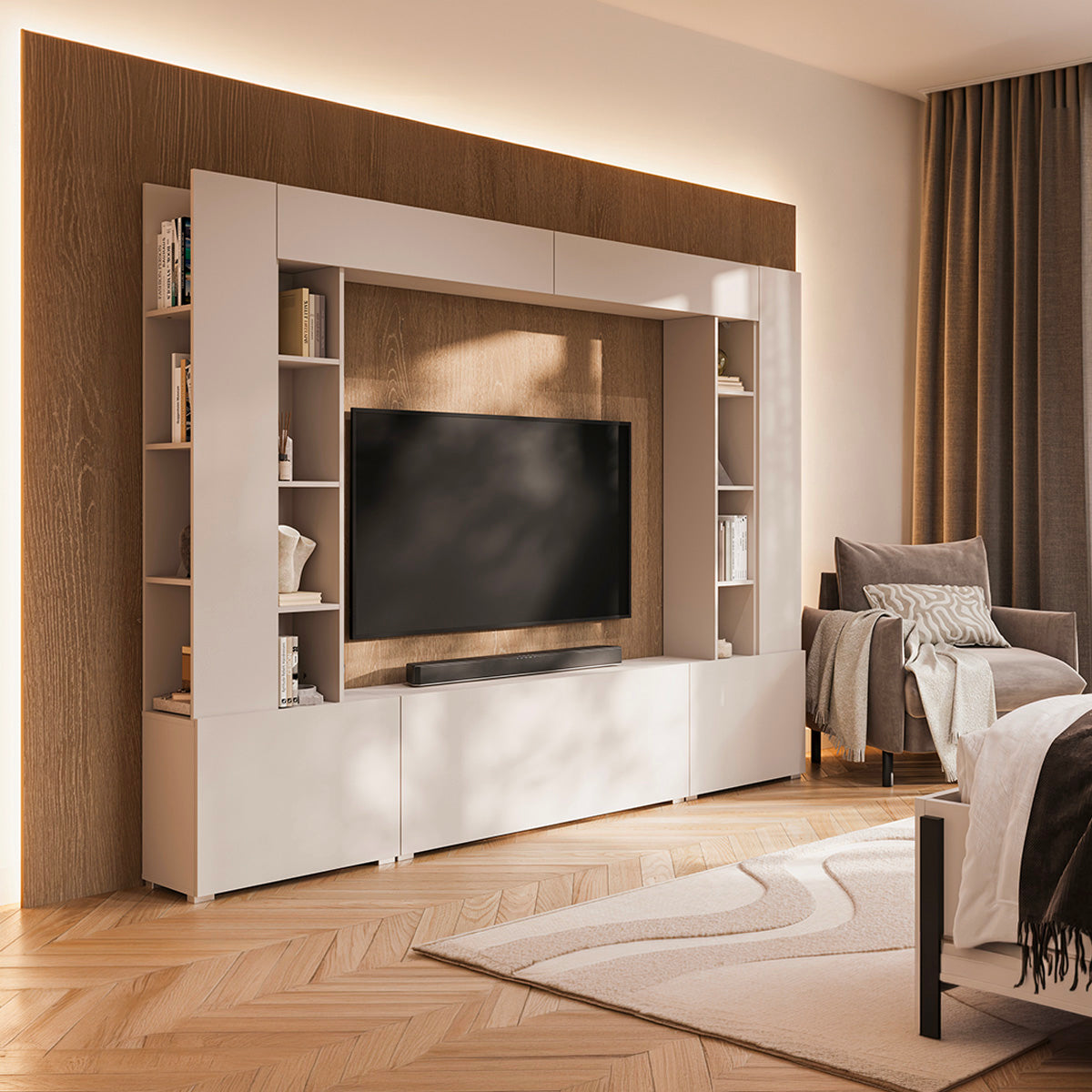 Meuble TV 5 portes 16 niches 260 cm Nala Cachemire - vue 2