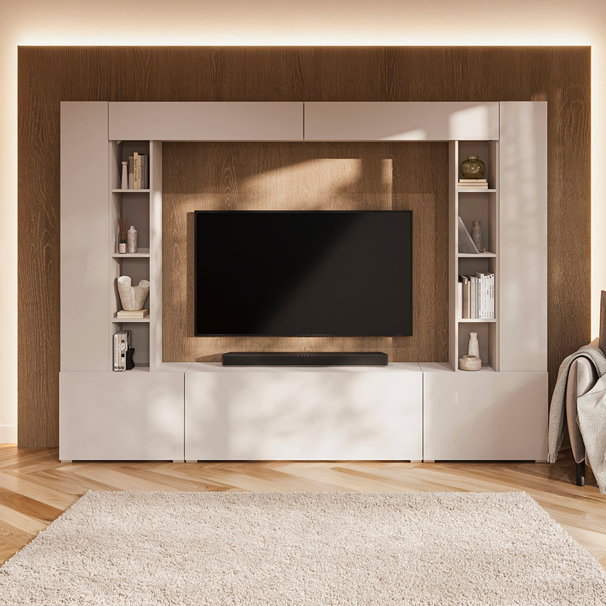 Meuble TV 5 portes 16 niches 260 cm Nala Cachemire - vue 3