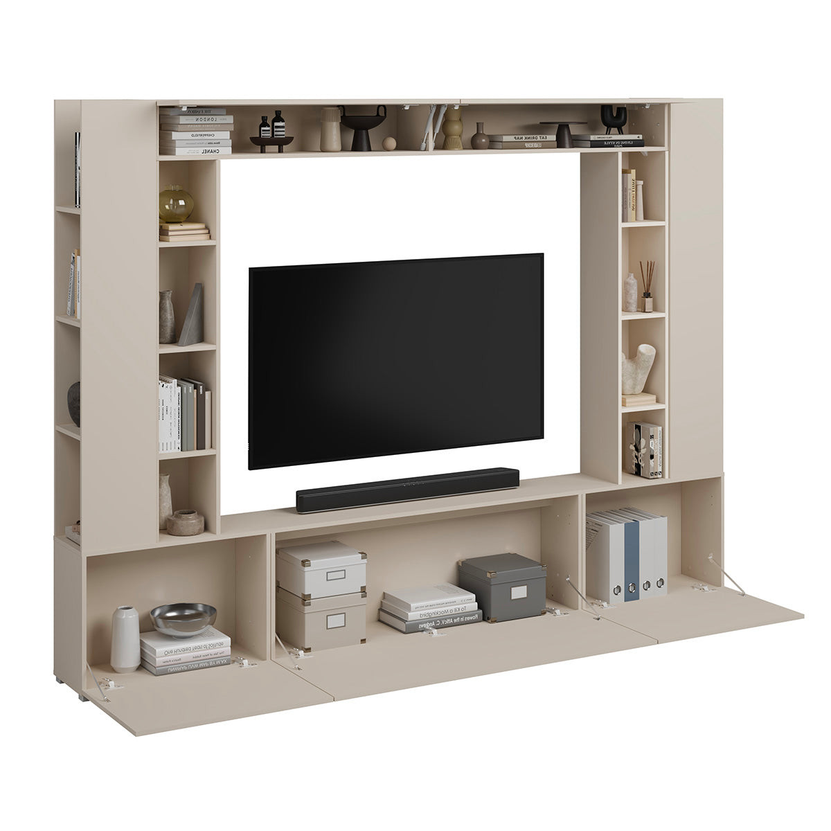 Meuble TV 5 portes 16 niches 260 cm Nala Cachemire - vue 4