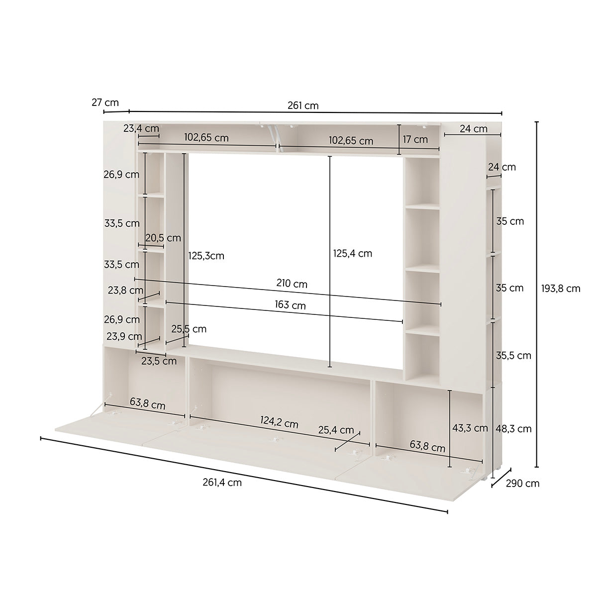 Meuble TV 5 portes 16 niches 260 cm Nala Cachemire - vue 9