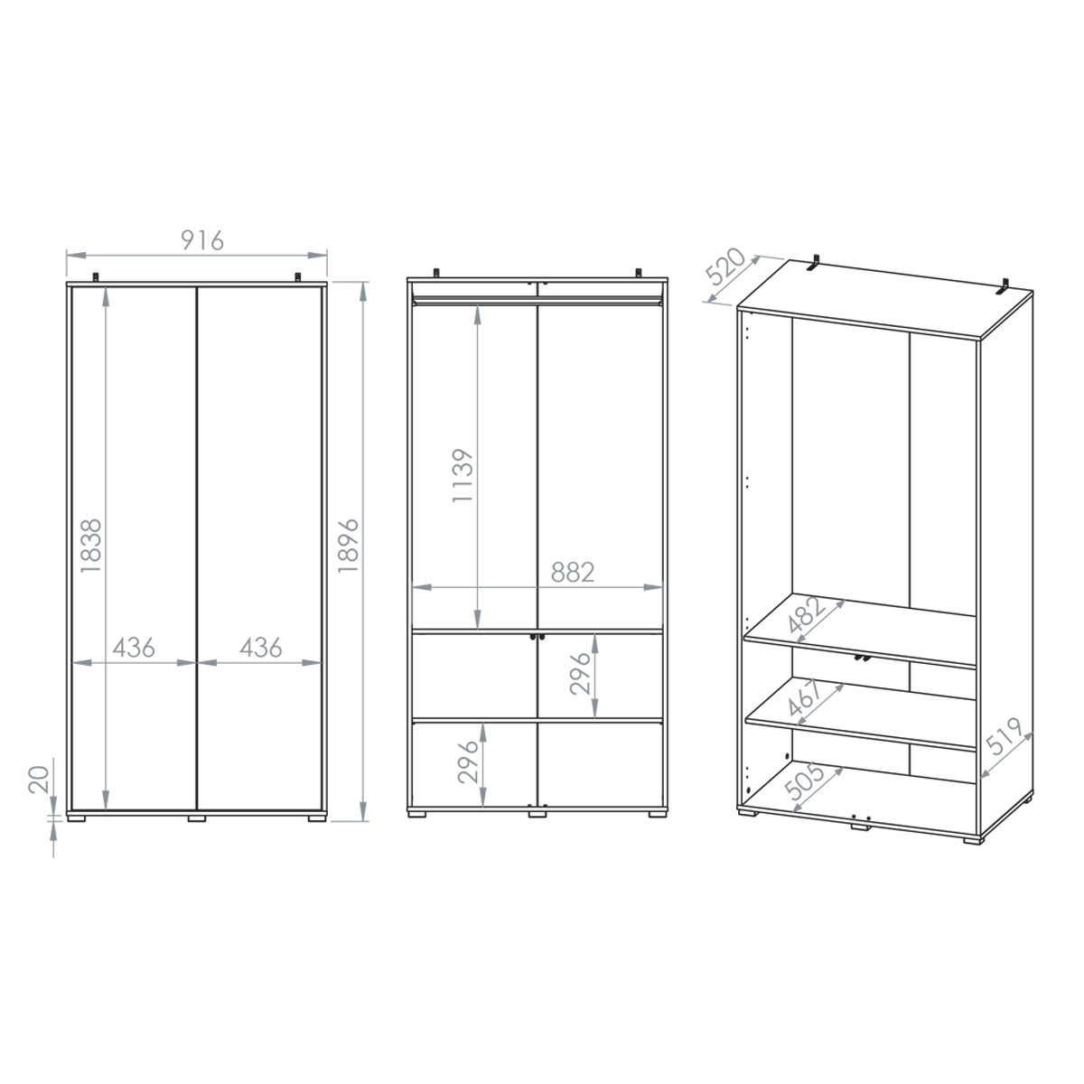 Armoire 2 portes Nila Bois - vue 8