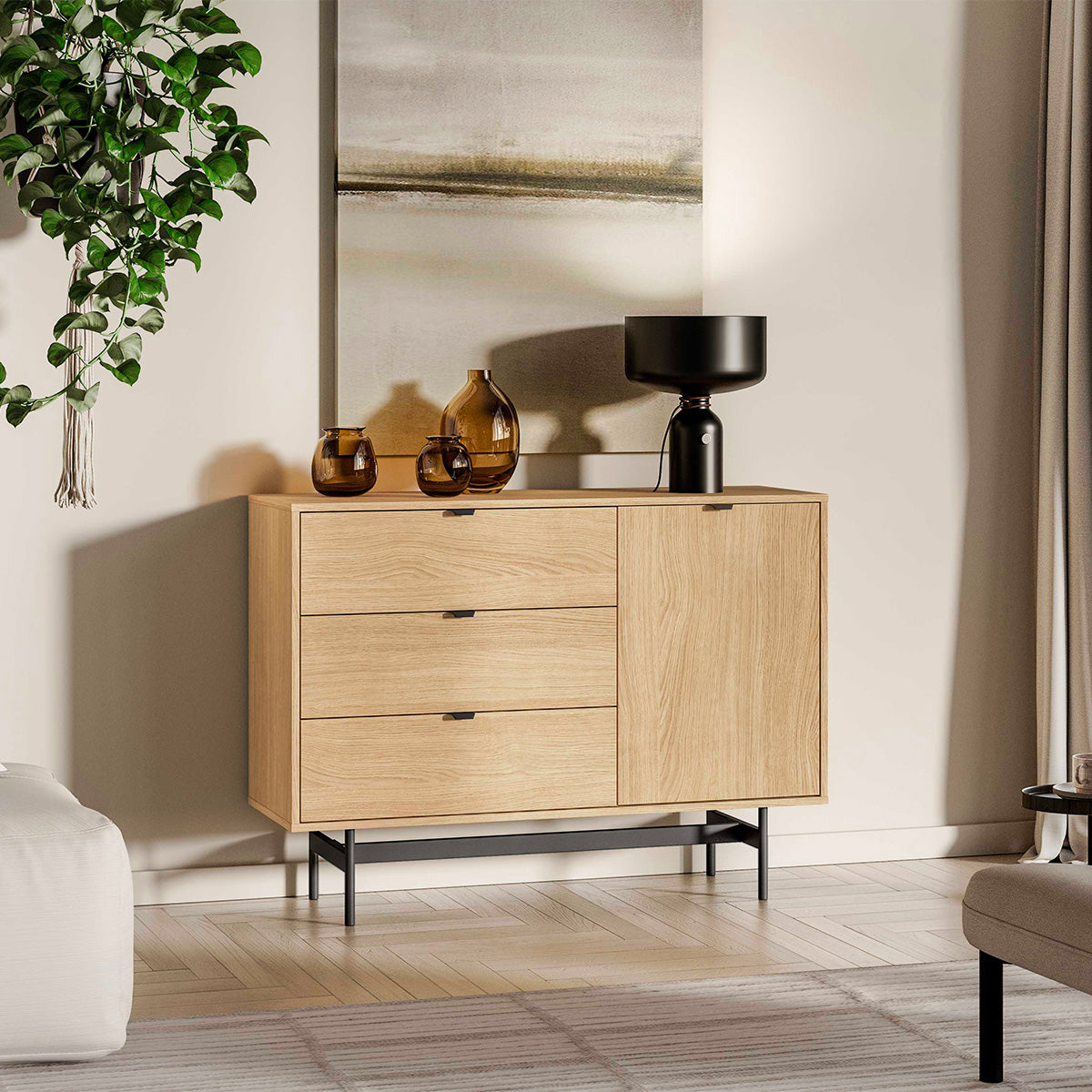 Buffet 1 porte 3 tiroirs Nila Bois - vue 2