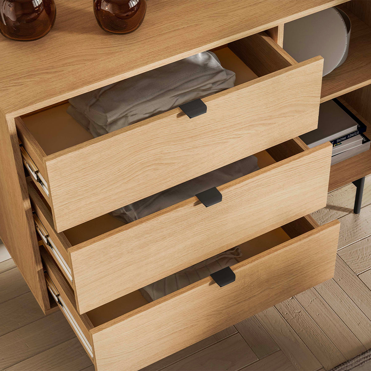 Buffet 1 porte 3 tiroirs Nila Bois - vue 7