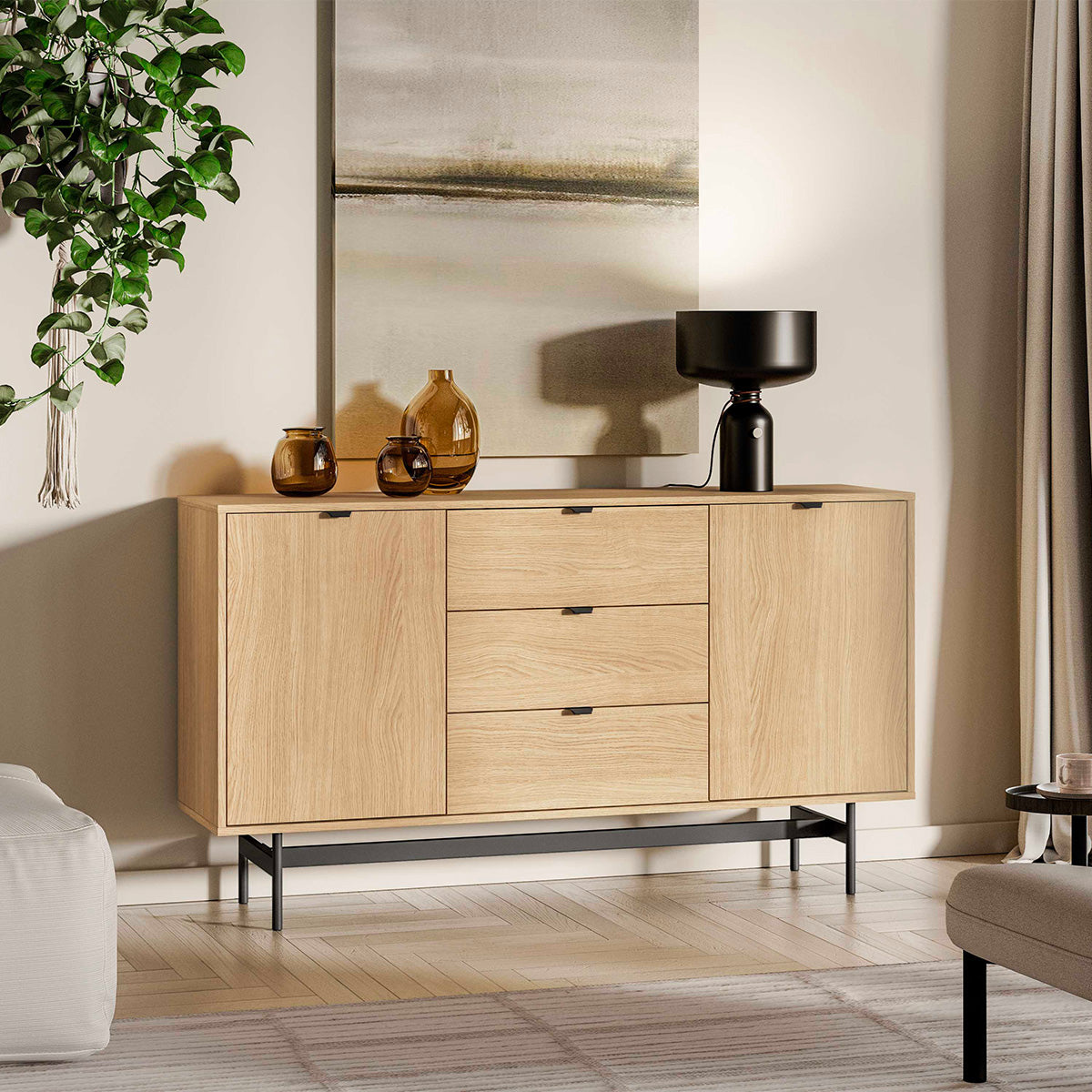 Buffet 2 portes 3 tiroirs Nila Bois - vue 2