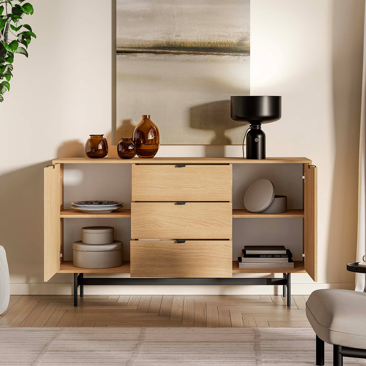 Buffet 2 portes 3 tiroirs Nila Bois - vue 3
