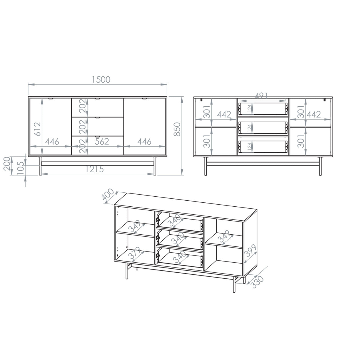 Buffet 2 portes 3 tiroirs Nila Bois - vue 10