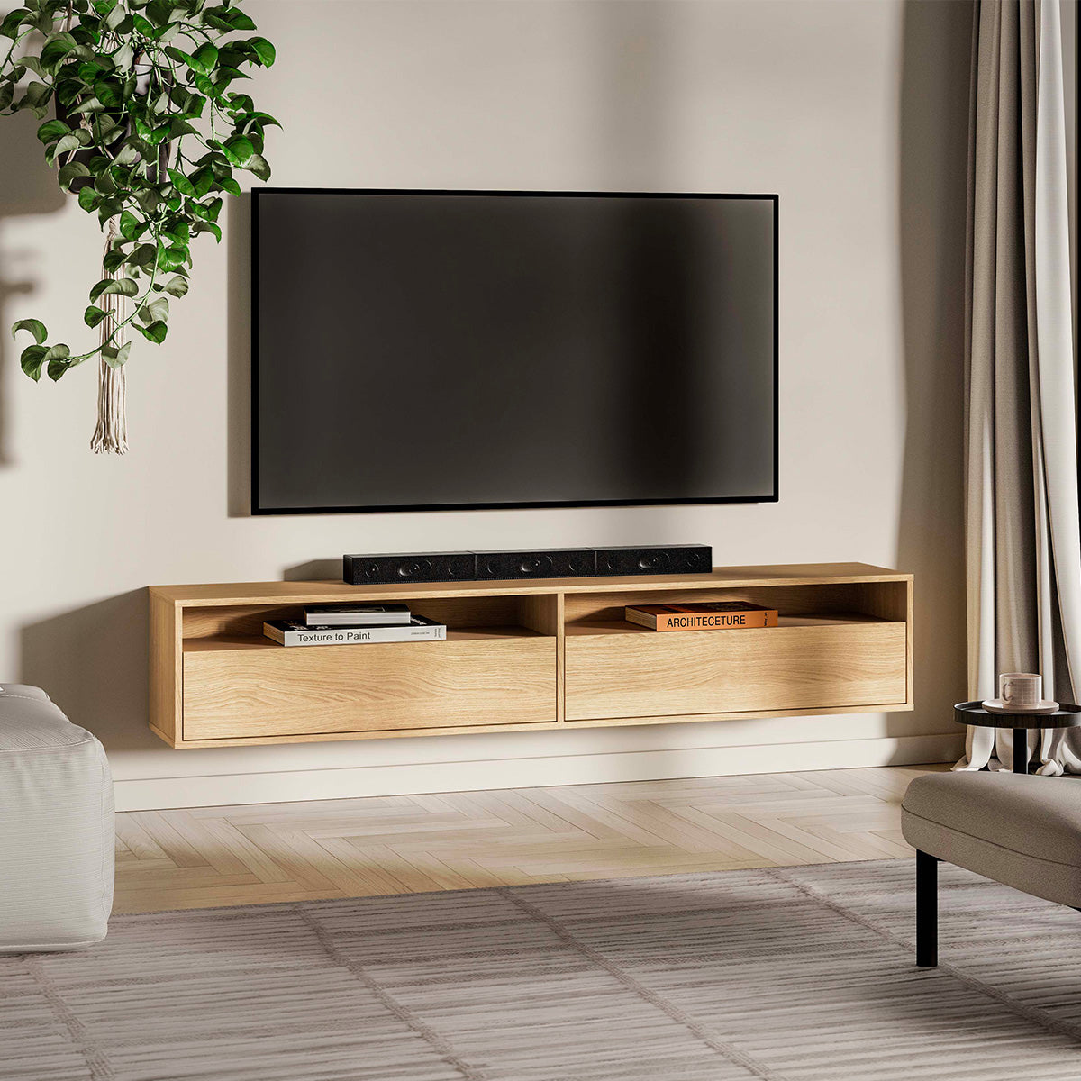 Meuble TV mural 2 portes 180 cm Nila Bois - vue 2