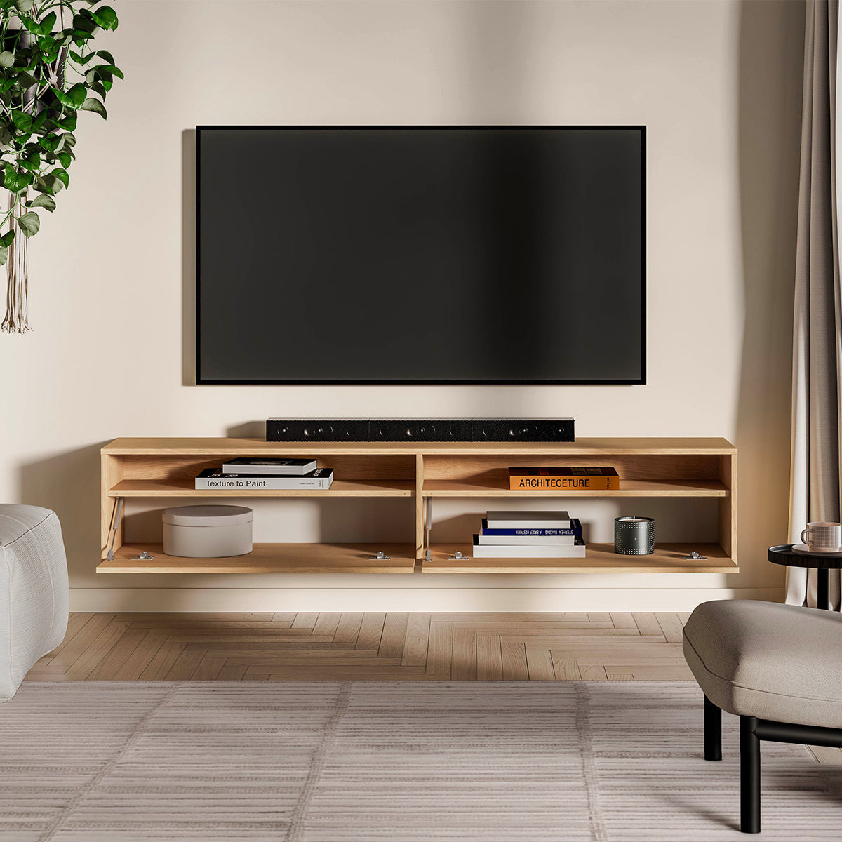 Meuble TV mural 2 portes 180 cm Nila Bois - vue 3