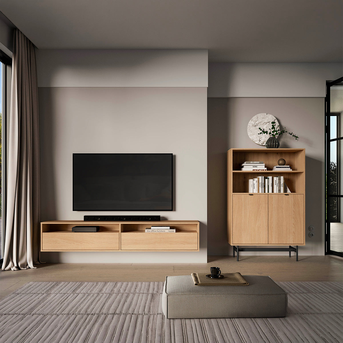 Meuble TV mural 2 portes 180 cm Nila Bois - vue 4