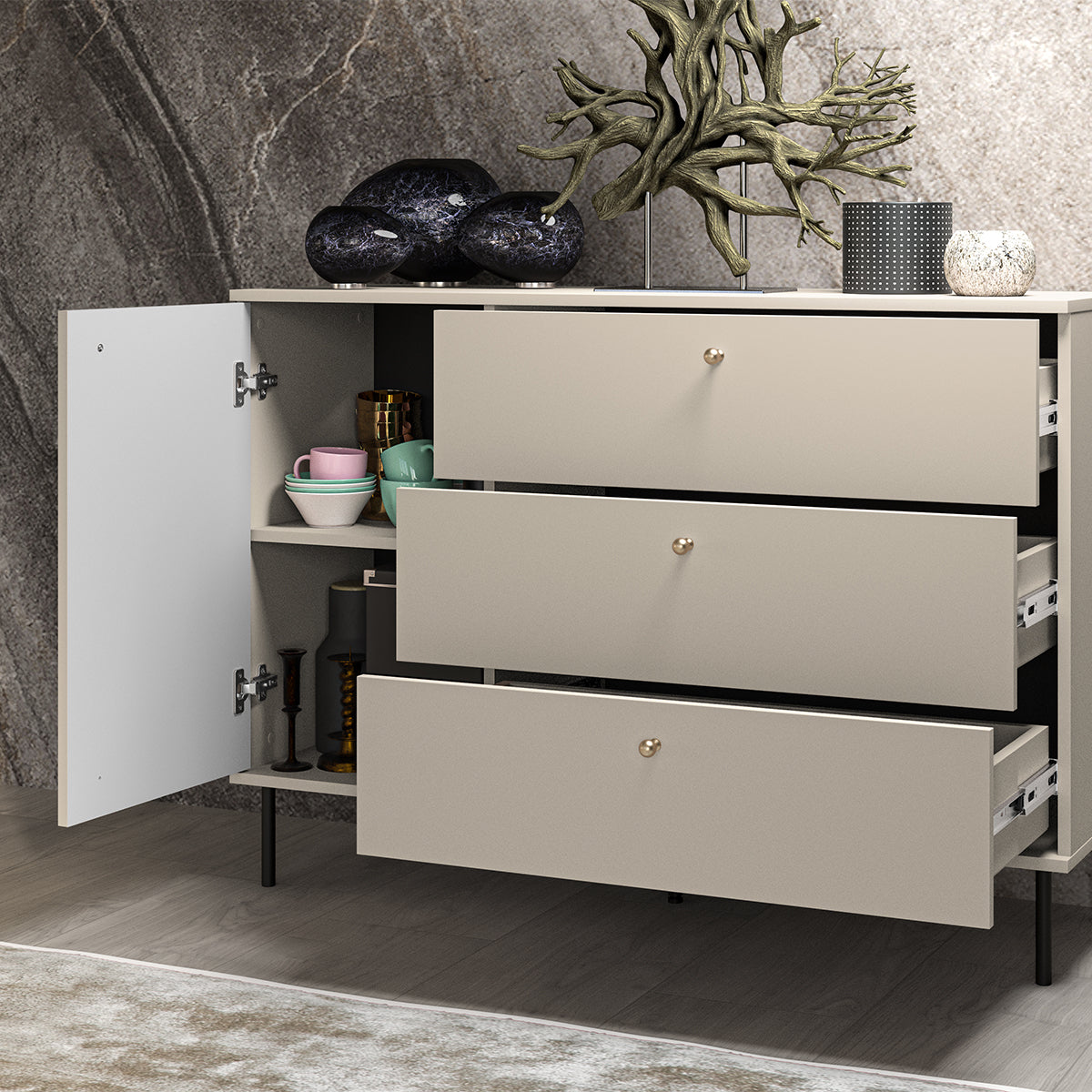 Buffet 1 porte 3 tiroirs Nova Cachemire - vue 4