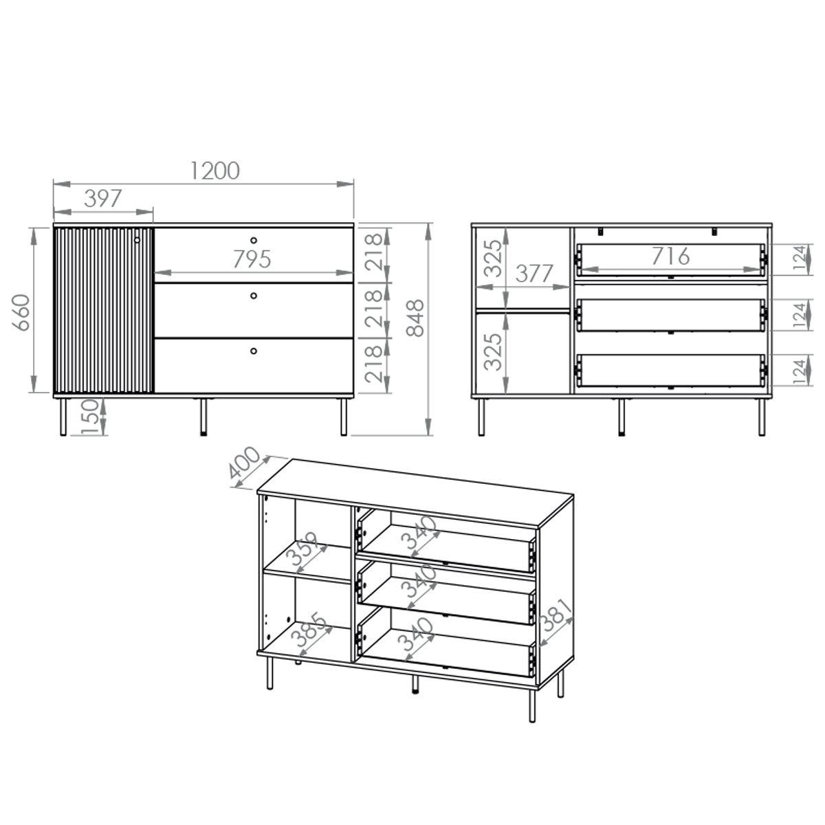 Buffet 1 porte 3 tiroirs Nova Cachemire - vue 5