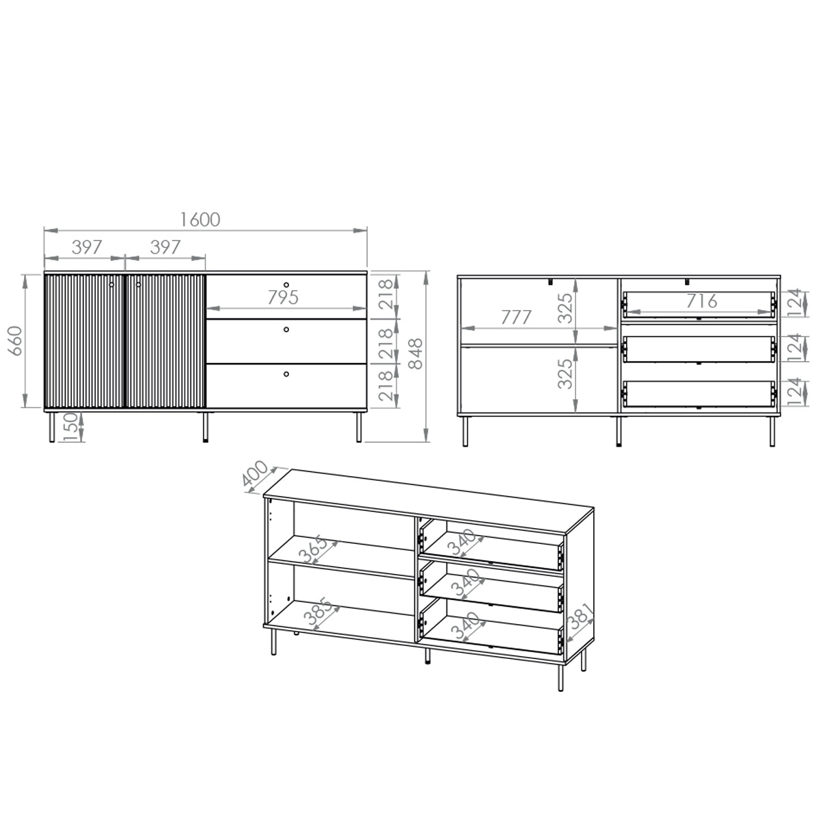 Buffet 2 portes 3 tiroirs Nova Cachemire - vue 5
