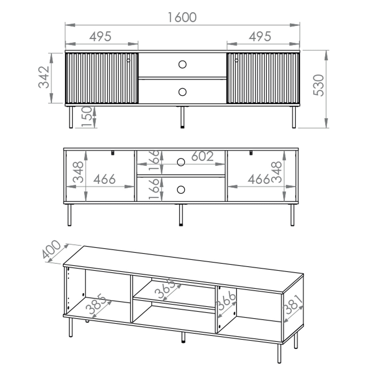 Meuble TV 2 portes 160 cm Nova Cachemire - vue 5