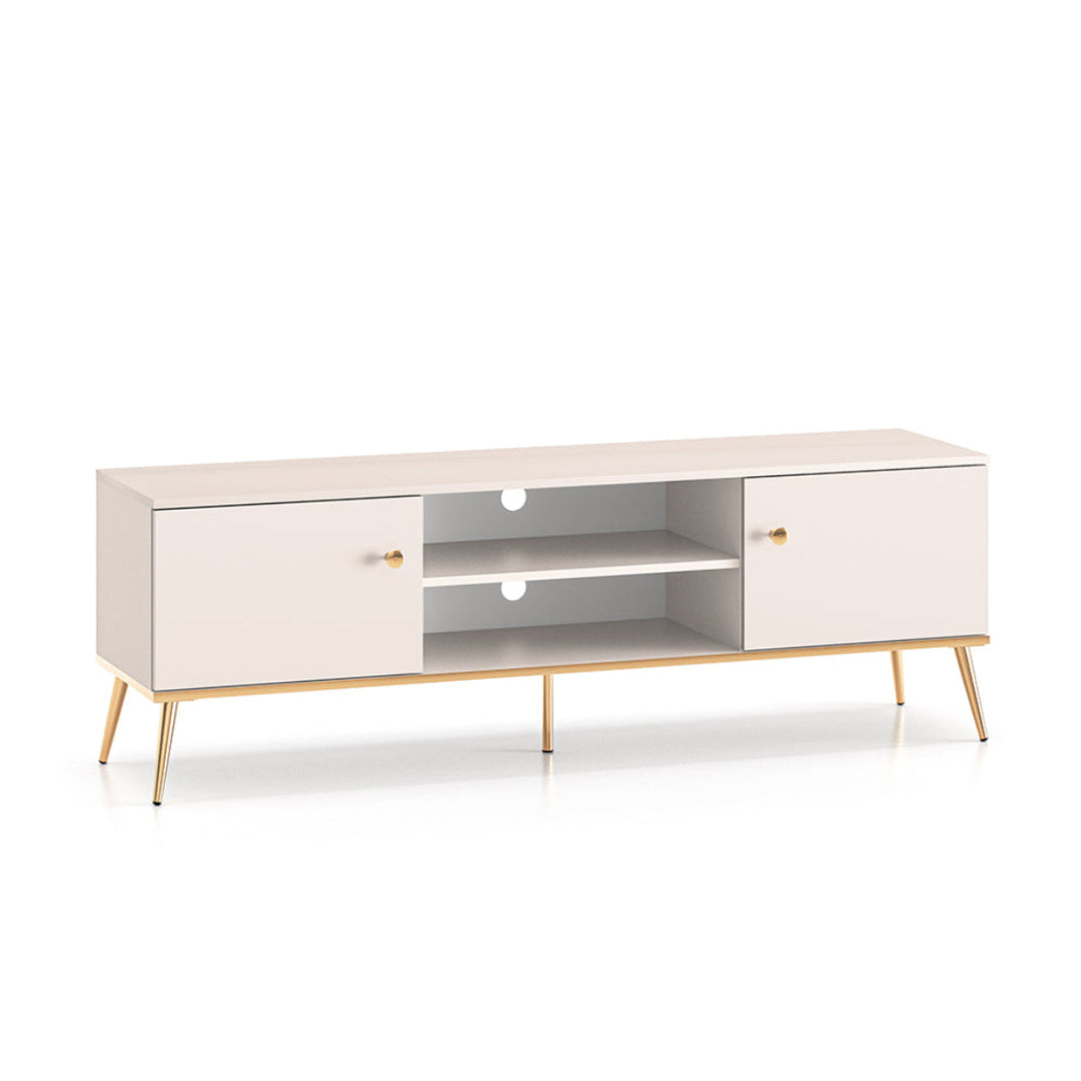 Meuble TV 2 portes 160 cm Olivia Cachemire et Doré