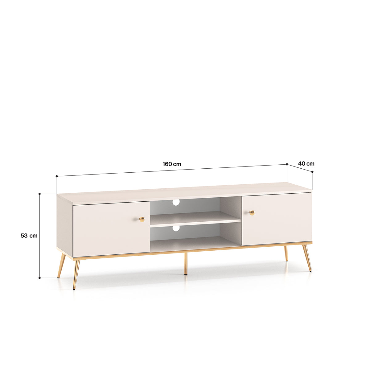 Meuble TV 2 portes 160 cm Olivia Cachemire et Doré - vue 5