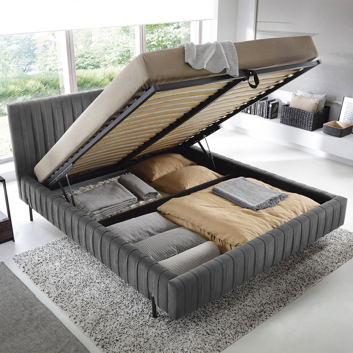 Lit coffre 160x200 sommier inclus Ori Gris foncé - vue 3