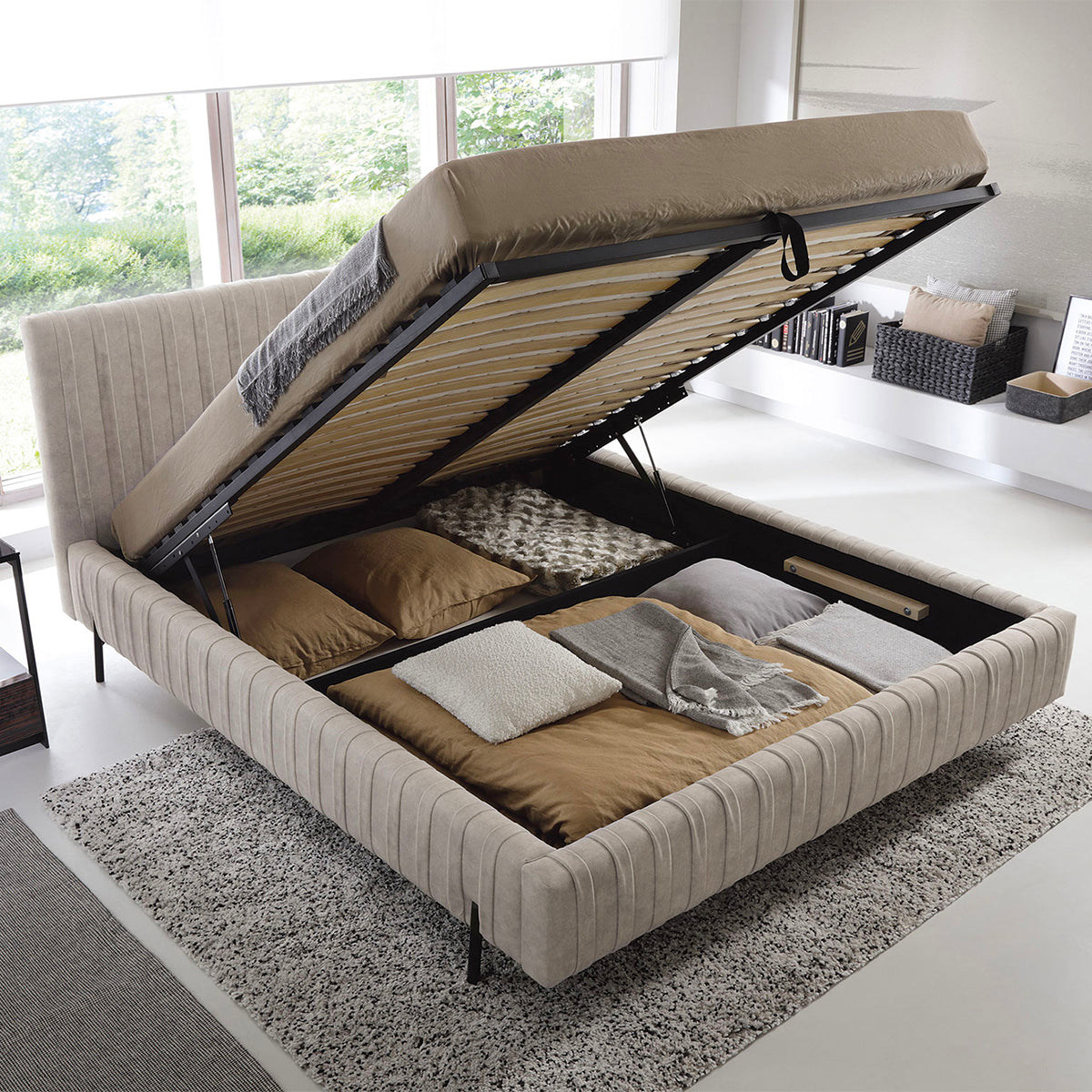 Lit coffre 160x200 sommier inclus Ori Beige - vue 3
