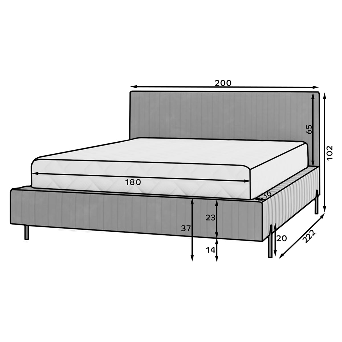 Lit coffre 180x200 sommier inclus Ori Gris - vue 7