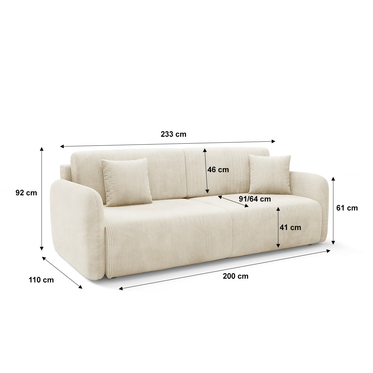 Canapé convertible 3 places avec coffre Dora Beige - vue 7