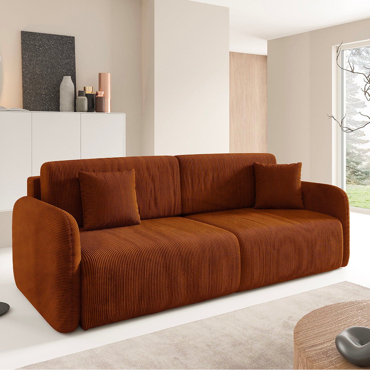 Canapé convertible 3 places avec coffre Dora Terracotta