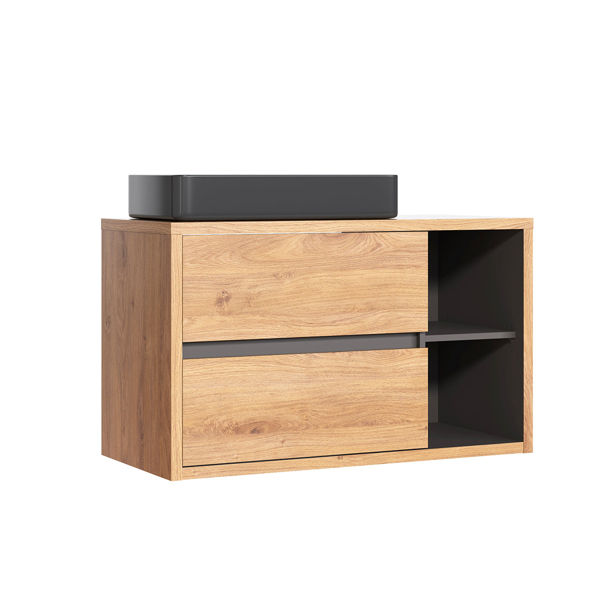 Meuble simple vasque 100cm Rigel Bois et Anthracite