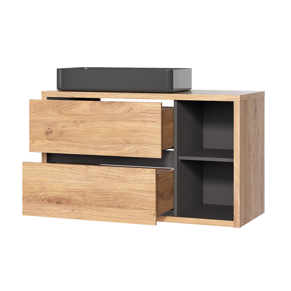 Meuble simple vasque 100cm Rigel Bois et Anthracite - vue 2