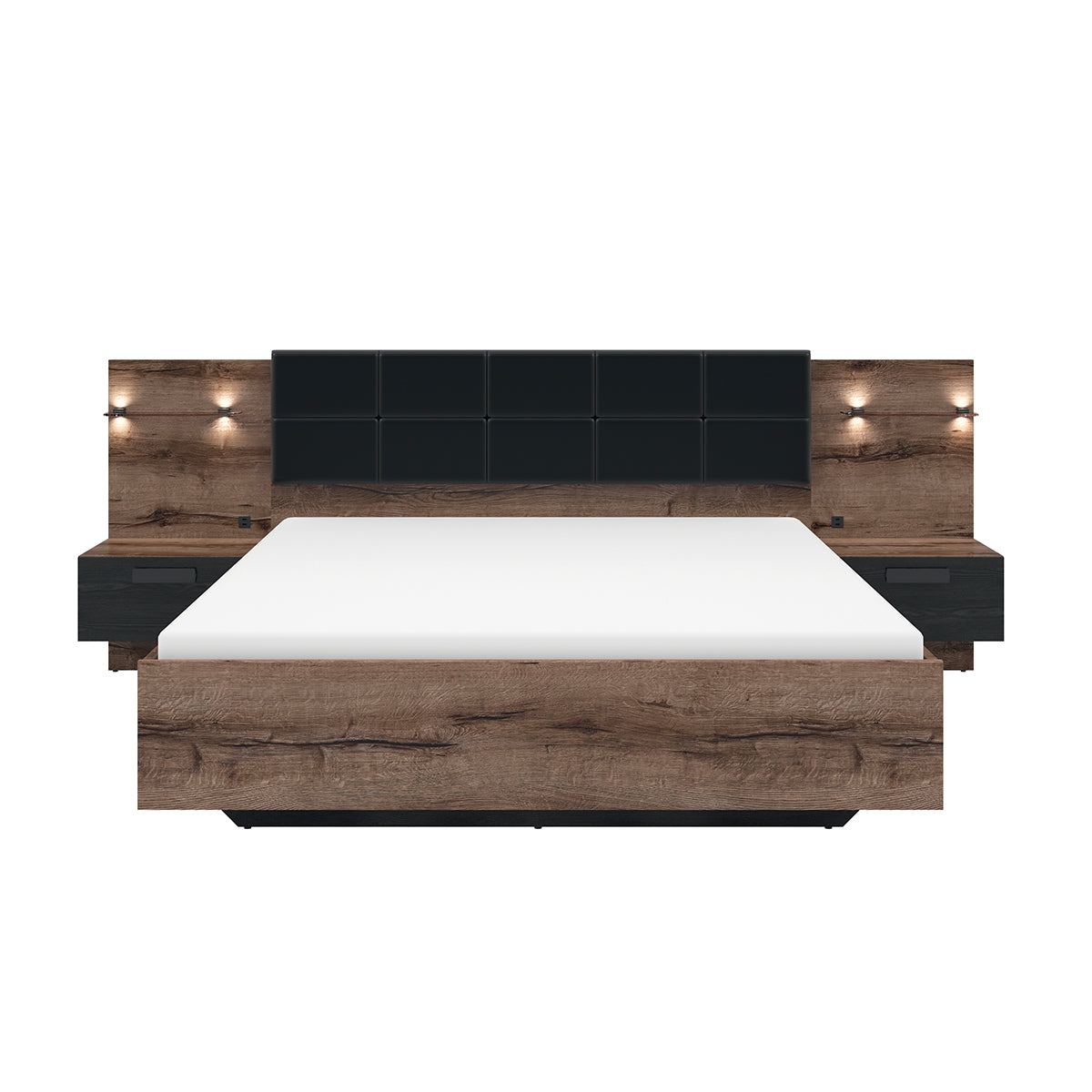 Lit 160x200 chevet LED et prise USB inclus Romane Bois