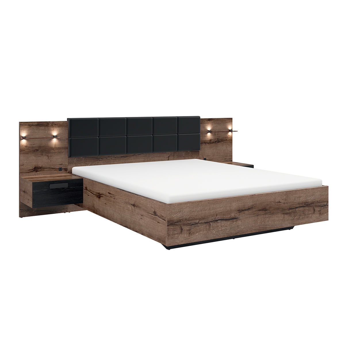 Lit 160x200 chevet LED et prise USB inclus Romane Bois - vue 2