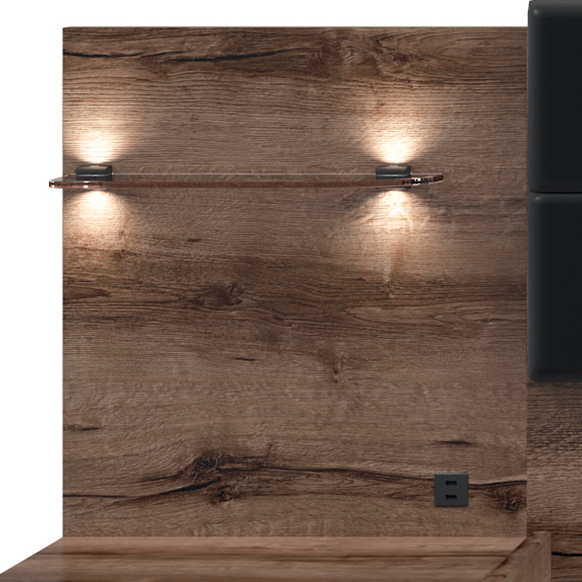 Lit 160x200 chevet LED et prise USB inclus Romane Bois - vue 4