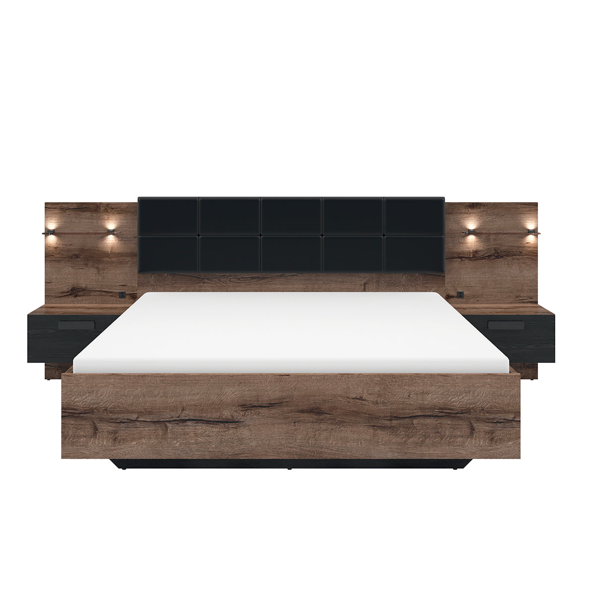 Lit 180x200 chevet LED et prise USB inclus Romane Bois
