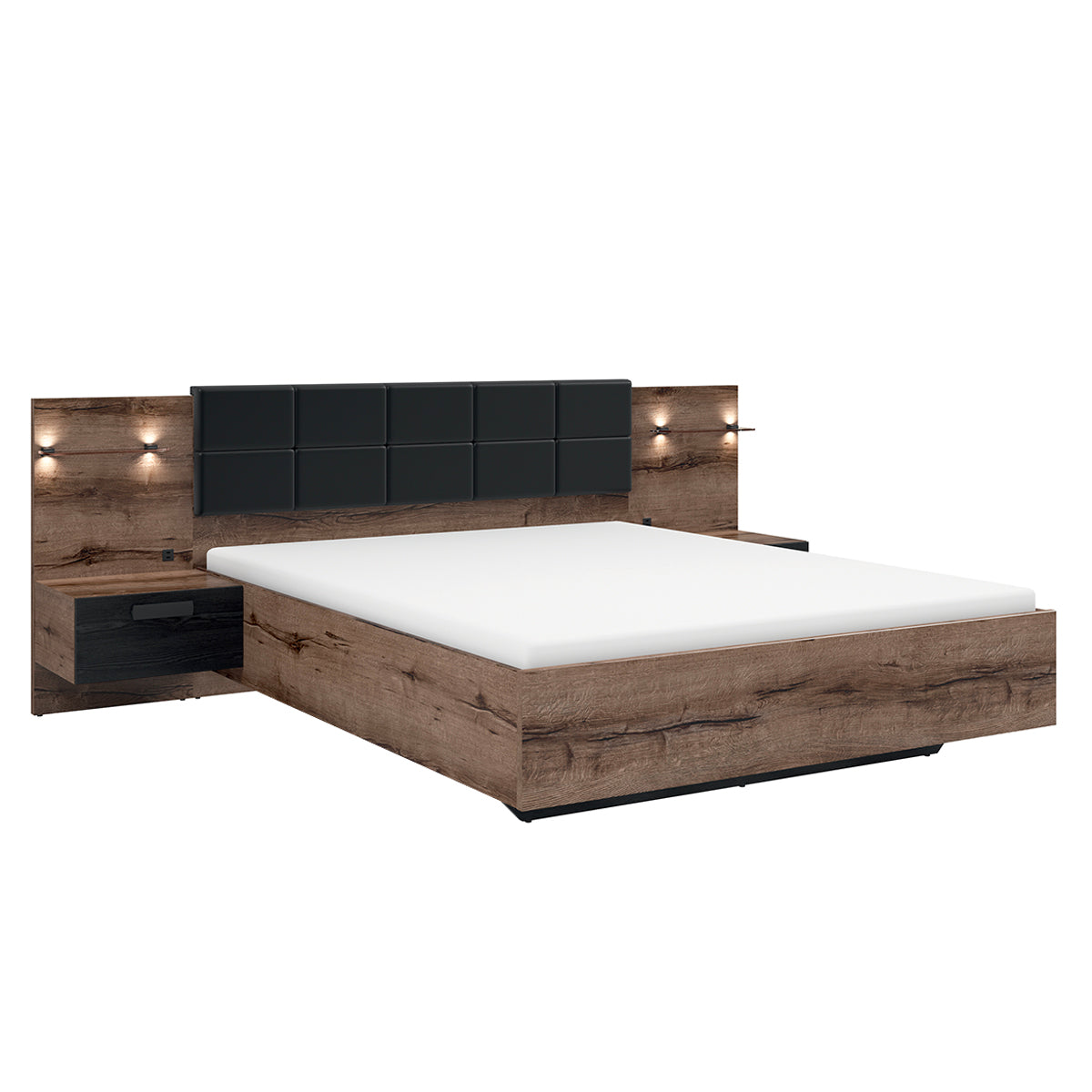 Lit 180x200 chevet LED et prise USB inclus Romane Bois - vue 2