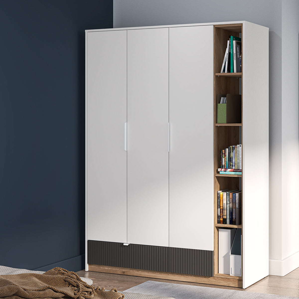 Armoire 3 portes 1 tiroir Ronan Blanc - vue 3