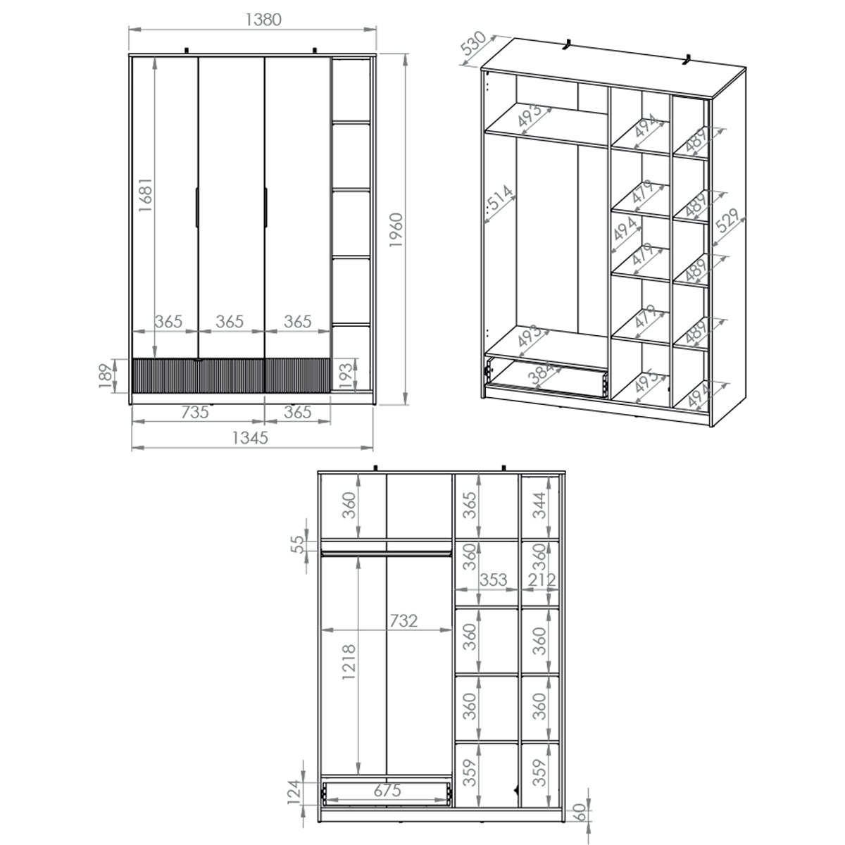 Armoire 3 portes 1 tiroir Ronan Blanc - vue 6