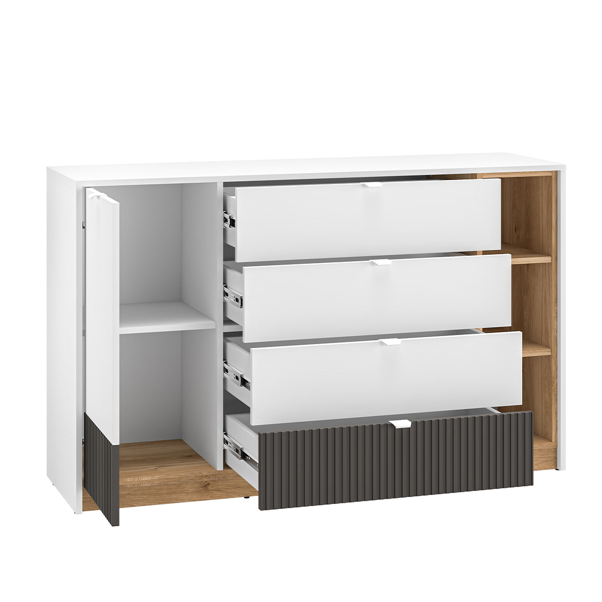 Buffet 1 porte 4 tiroirs Ronan Blanc - vue 2