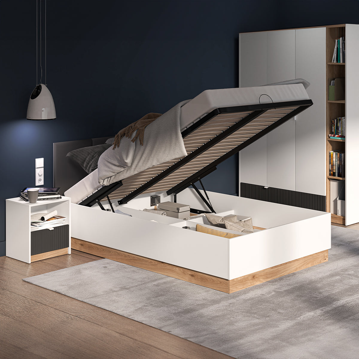 Lit coffre 120x200 sommier inclus Ronan Blanc - vue 4