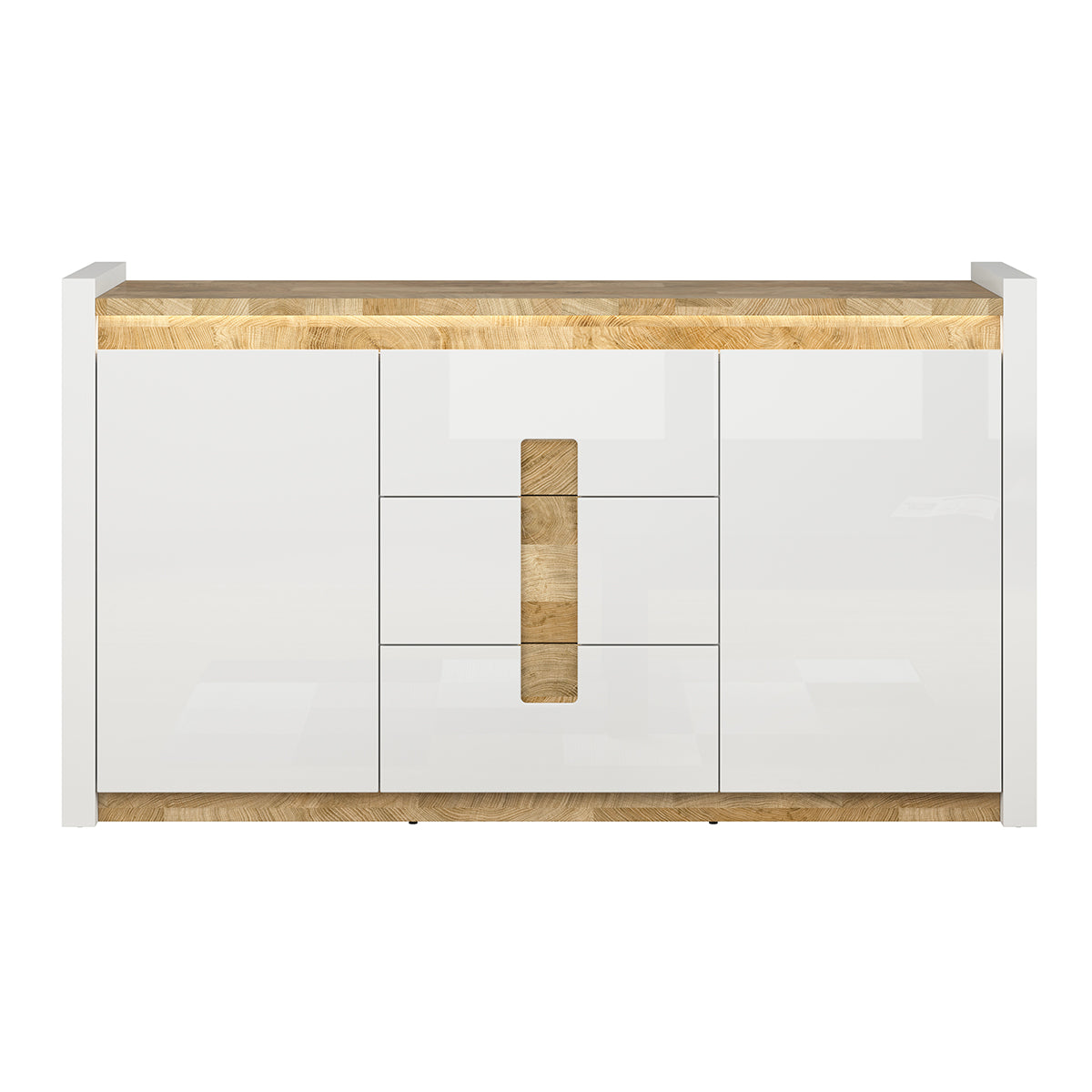 Buffet 2 portes 3 tiroirs avec LED Helios Blanc laqué et Bois - vue 2
