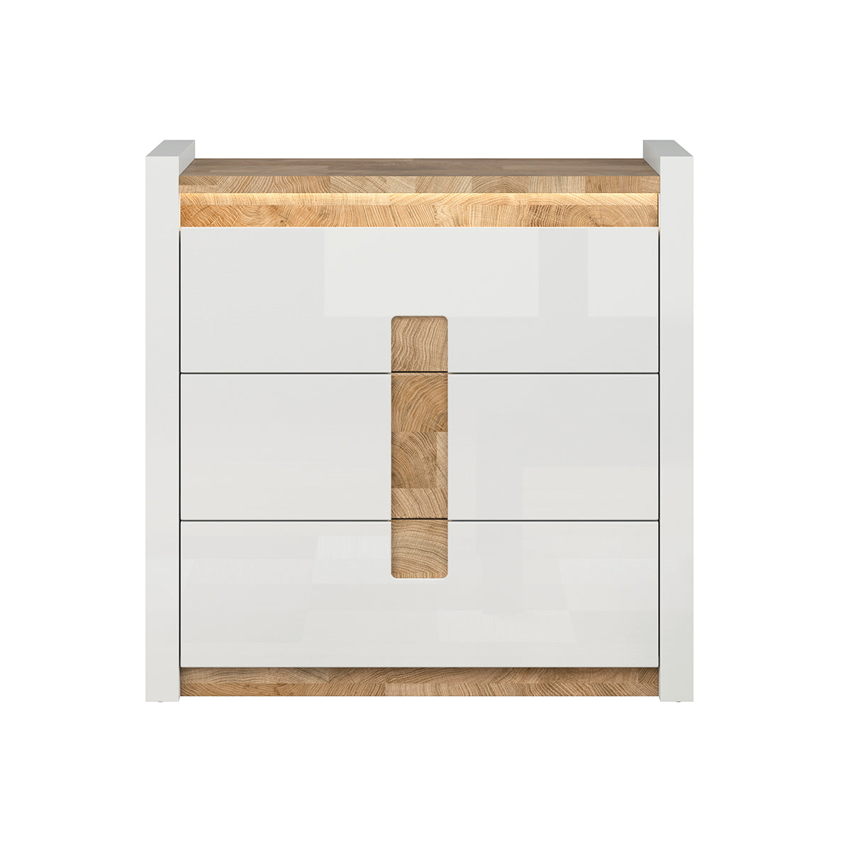 Commode 3 tiroirs avec LED Helios Blanc laqué et Bois